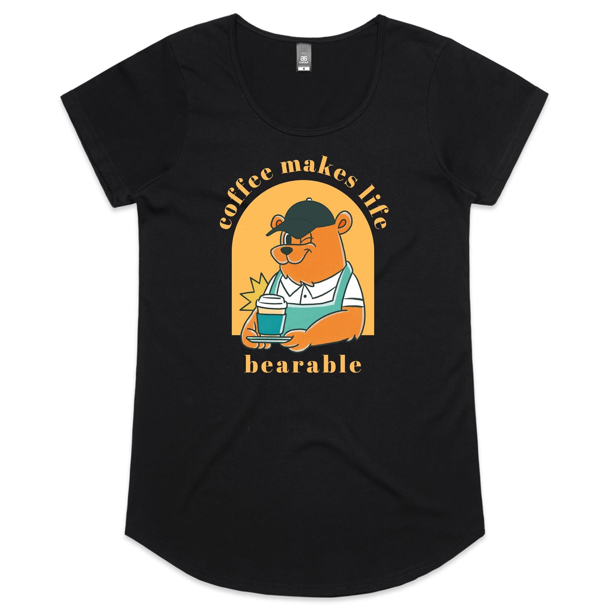 Coffee Makes Life Bearable - Womens Scoop Neck T-Shirt Black Womens Scoop Neck T-shirt animal Coffee Printed In Australia