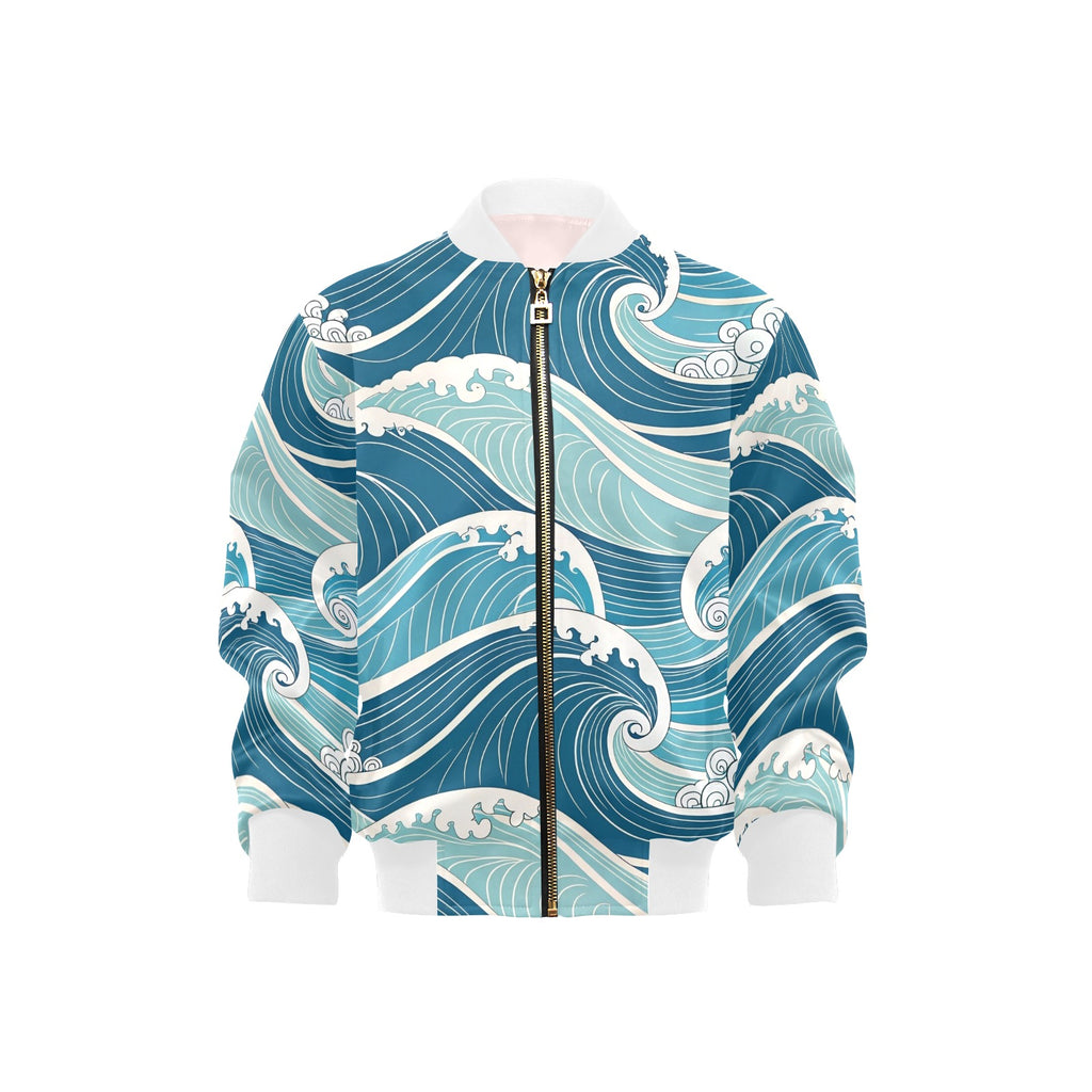Ocean Waves Kids Bomber Jacket XL Kids Bomber Jacket Ocean Printed Offshore Surf