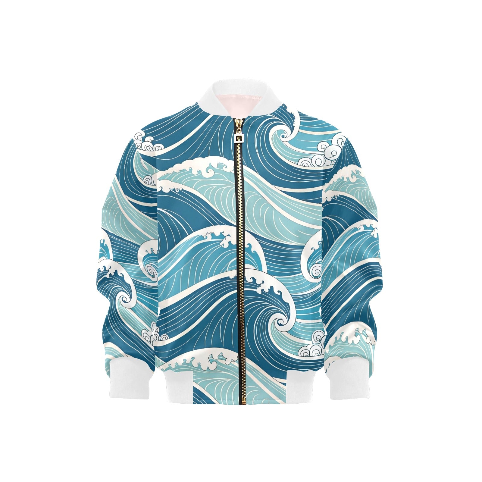 Ocean Waves Kids Bomber Jacket XL Kids Bomber Jacket Ocean Printed Offshore Surf