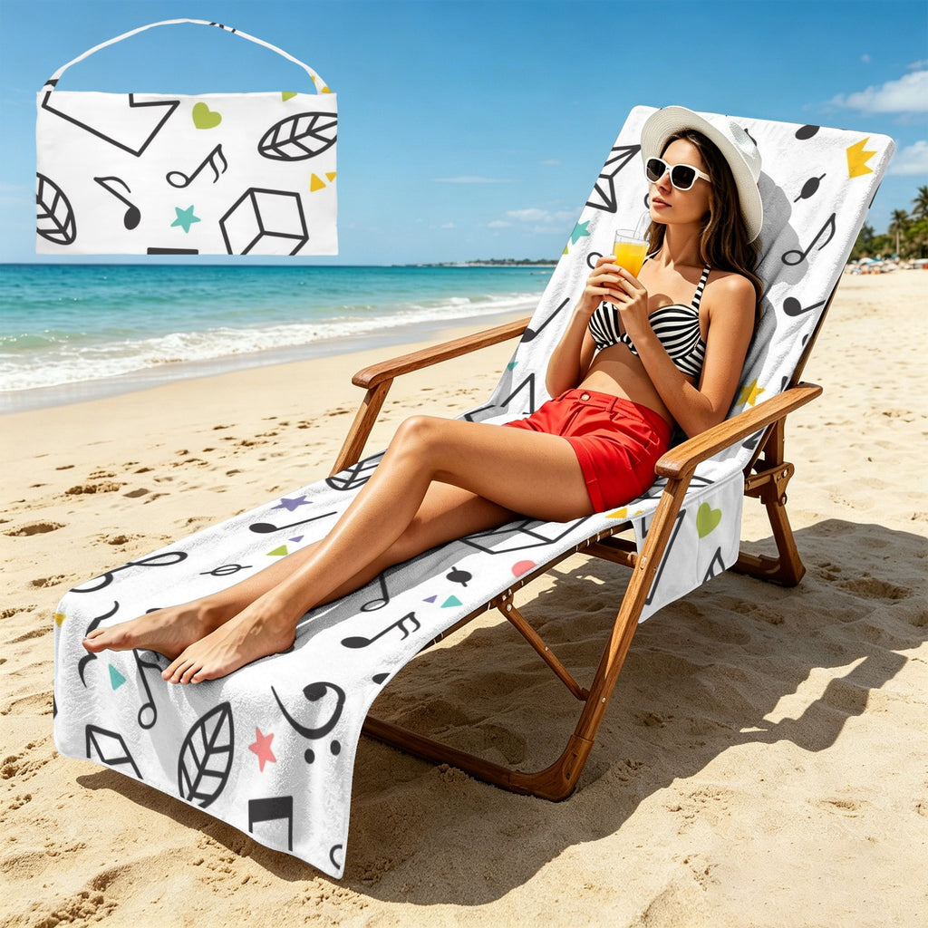 Music Time Beach Chair Towel Cover with Side Pockets