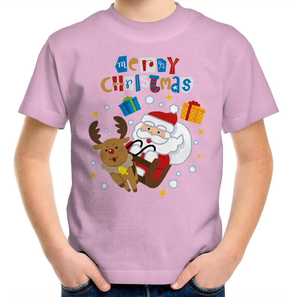 Santa Merry Christmas - Kids Youth T-Shirt Pink Kids Christmas T-shirt Christmas Printed In Australia