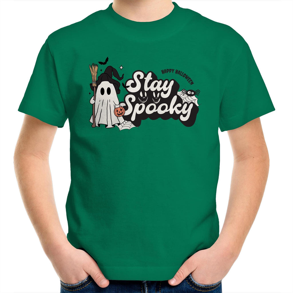 Stay Spooky, Halloween - Kids Youth T-Shirt Kelly Green Kids Youth T-shirt Halloween Printed In Australia