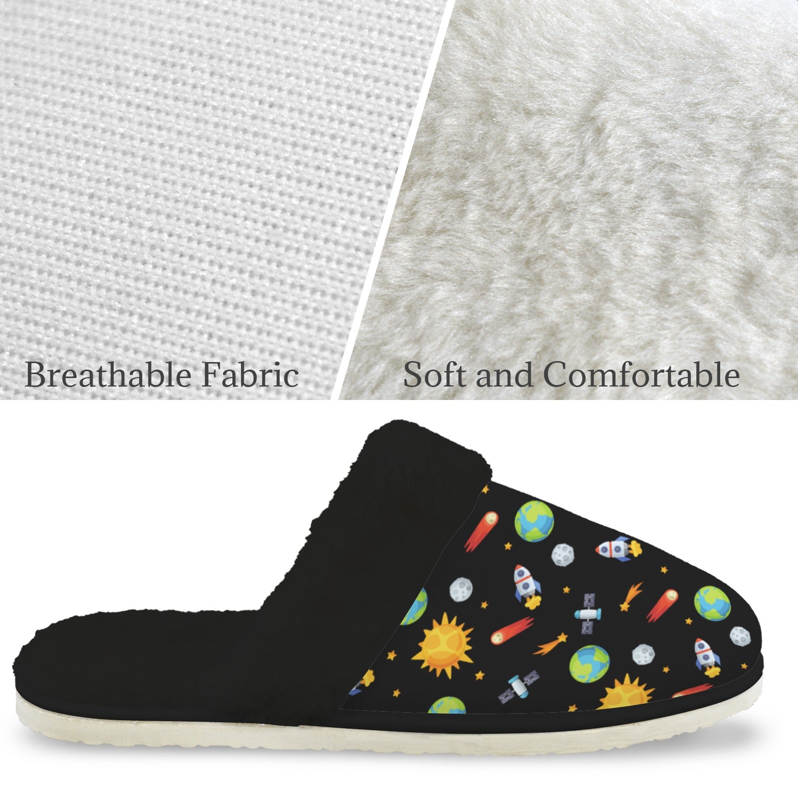 Busy Space Men's Fur Trim Thick-Sole Indoor Slippers Men's Fur Trimmed Slippers Printed Offshore Space
