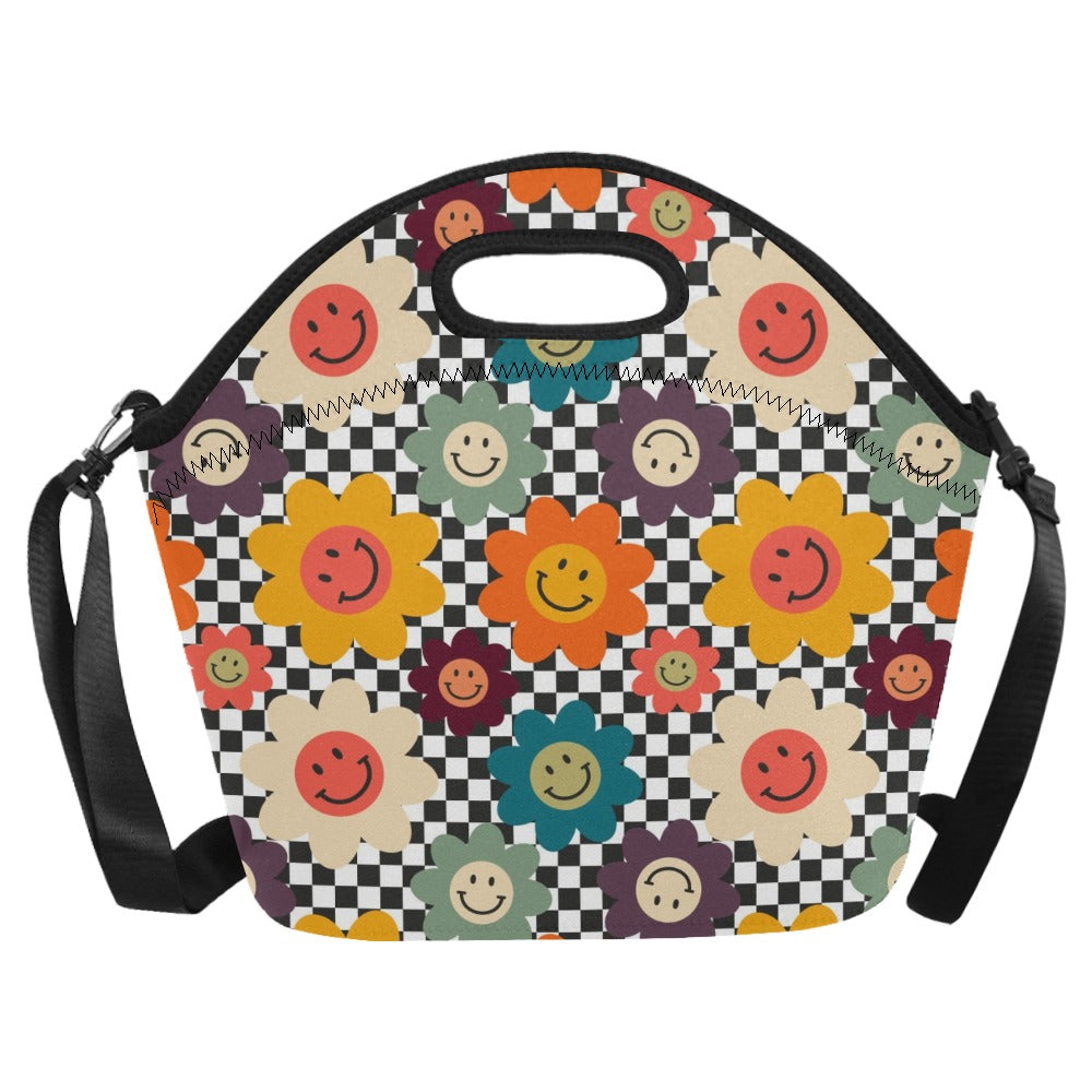 Happy Retro Flowers - Neoprene Lunch Bag Neoprene Lunch Bag Printed Offshore