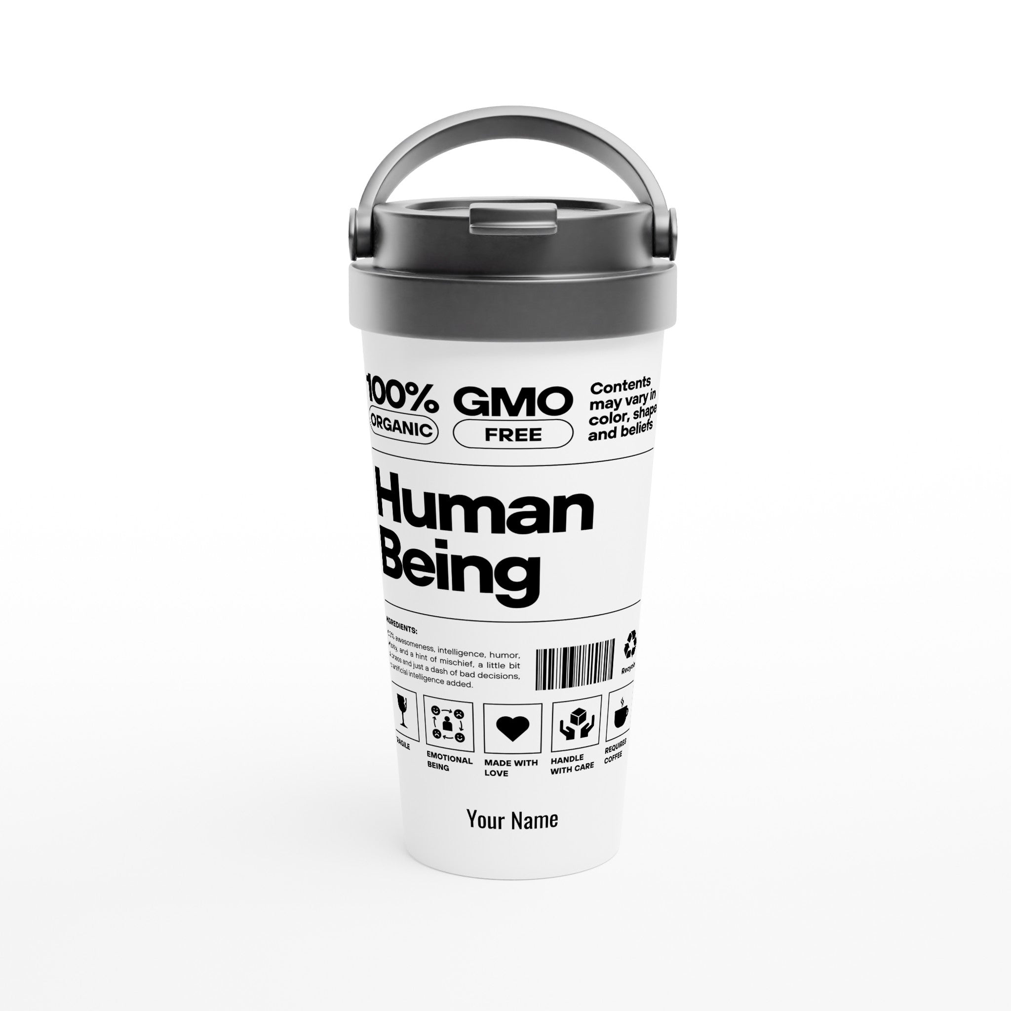 Personalised - Human Being Product Description, Definition - White 15oz Stainless Steel Travel Mug Default Title Personalised Travel Mug Customise Funny Globally Fulfilled Personalise