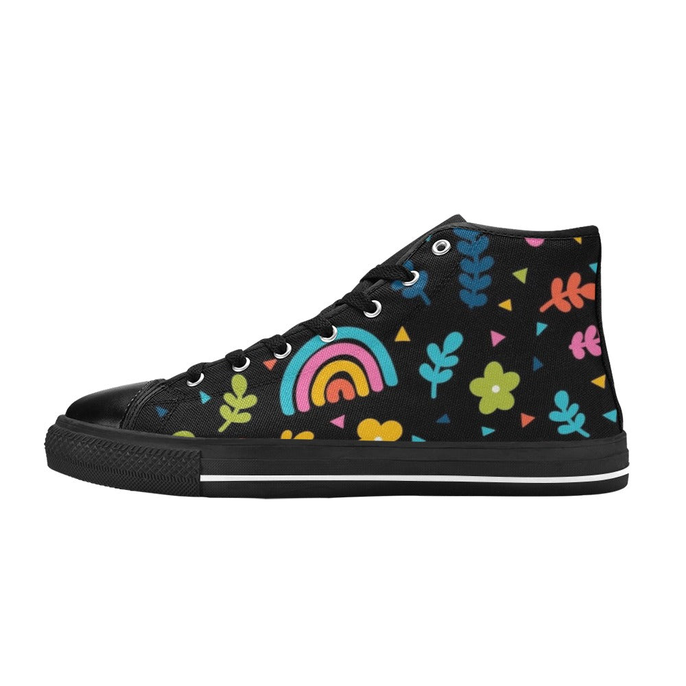 Rainbows And Flowers - Kids' High Top Canvas Shoes US6Y Kids High Top Canvas Shoes Plants Printed Offshore