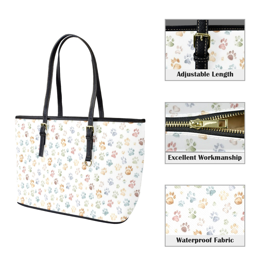Paw Print PU Leather Tote Bag Large Leather Tote Bag-Large animal Printed Offshore