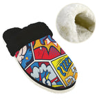 Comic Book Women's Fur Trim Thick-Sole Indoor Slippers Women's Fur Trimmed Slippers comic Printed Offshore