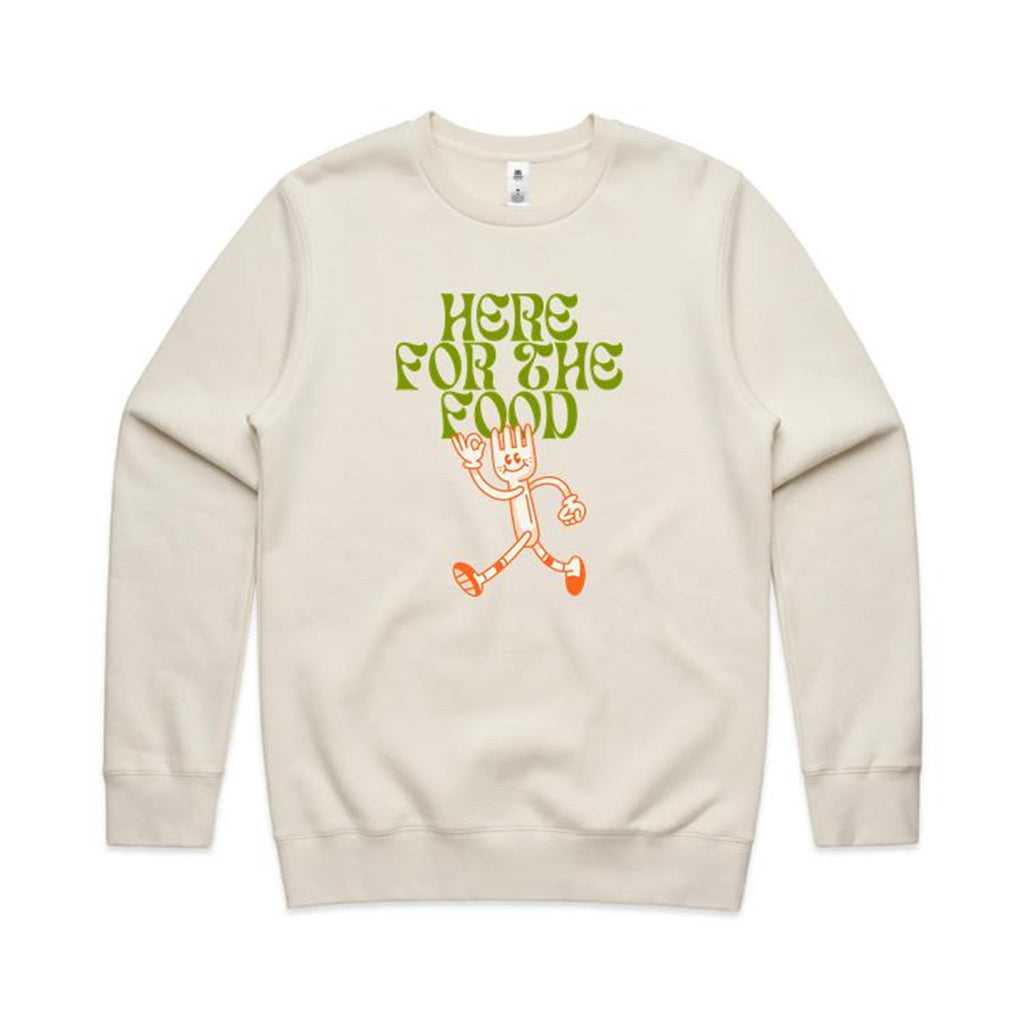 Here For The Food - AS Colour Stencil Crew Ecru Sweatshirt Food Printed In Australia