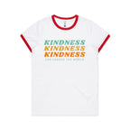 Kindness Can Change The World - Women's Ringer Tee White Red Womens Ringer T-shirt Kindness Printed In Australia