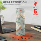 Books And Flowers In Green - 20oz Tall Skinny Tumbler with Lid and Straw