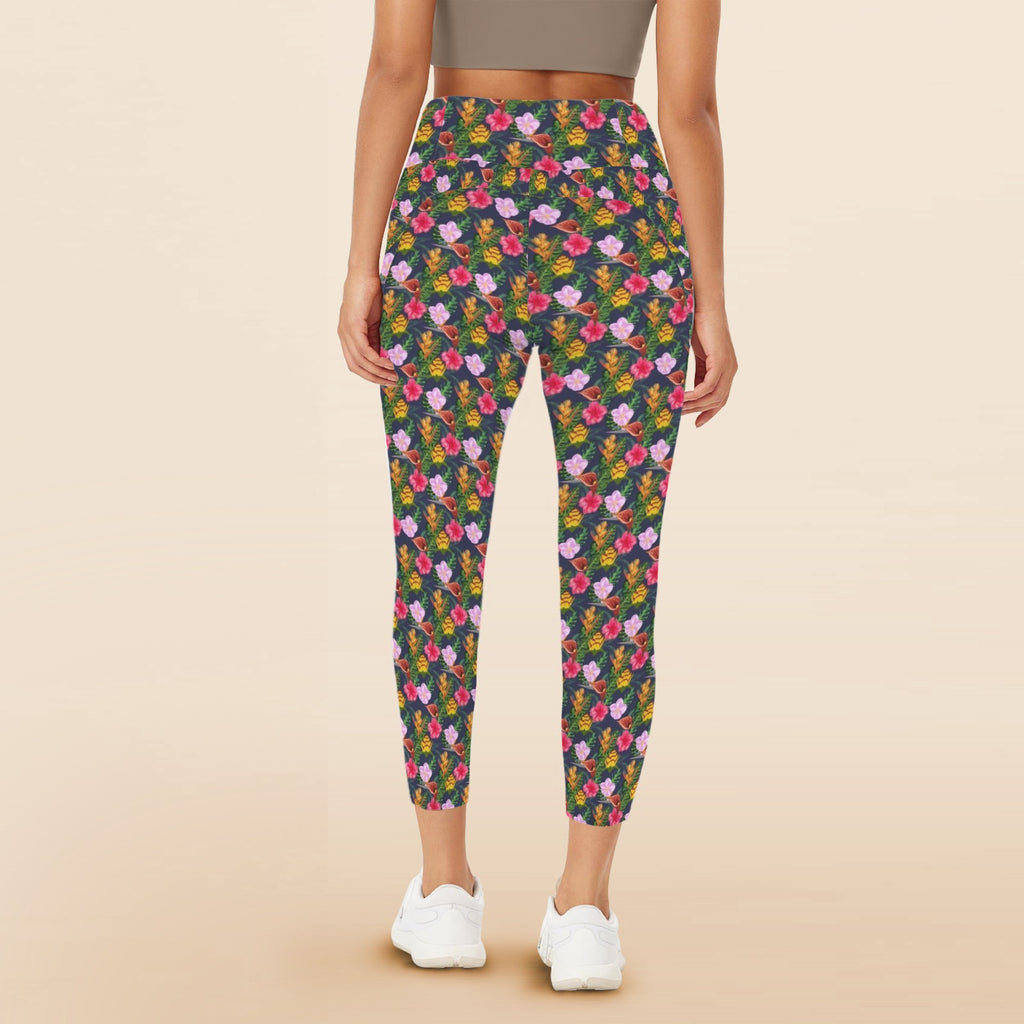 Tropical Floral Women's High Waist Pockets Yoga Leggings Women's High Waist Pockets Yoga Leggings Plants Printed Offshore