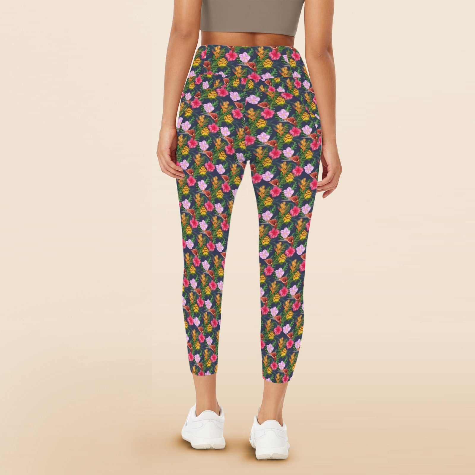 Tropical Floral Women's High Waist Pockets Yoga Leggings Women's High Waist Pockets Yoga Leggings Plants Printed Offshore