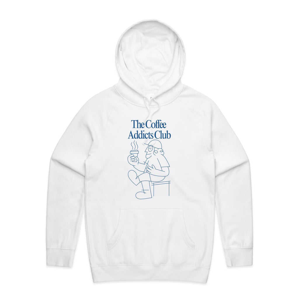 The Coffee Addicts Club - Mens Hoodie White Mens Hoodie Coffee Printed In Australia