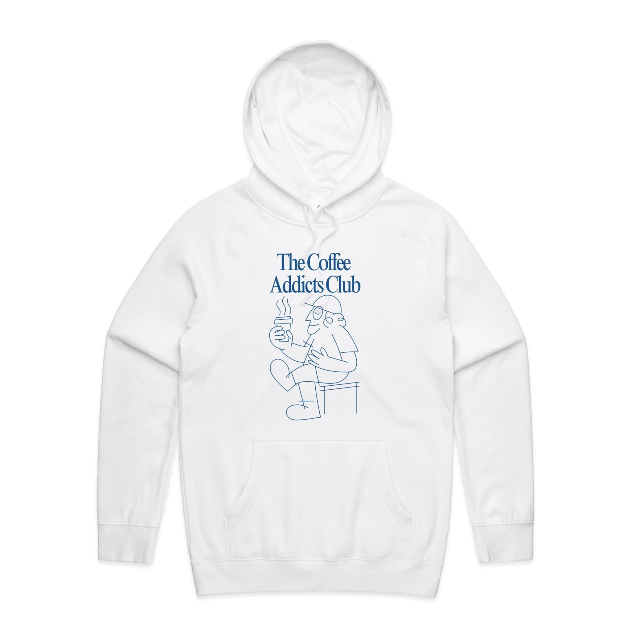 The Coffee Addicts Club - Mens Hoodie White Mens Hoodie Coffee Printed In Australia
