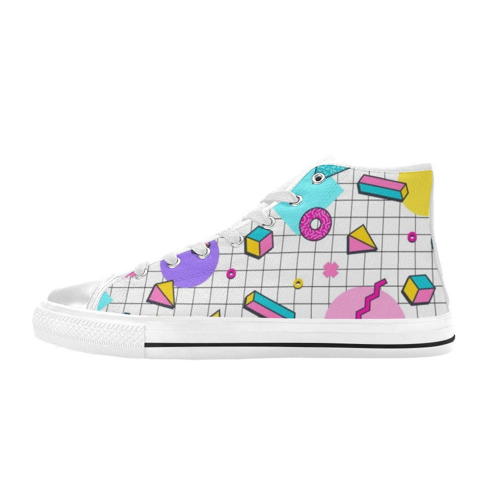 80's Grid - Men's High Top Canvas Shoes US14 Men's Classic High Top Canvas Shoes Printed Offshore Retro