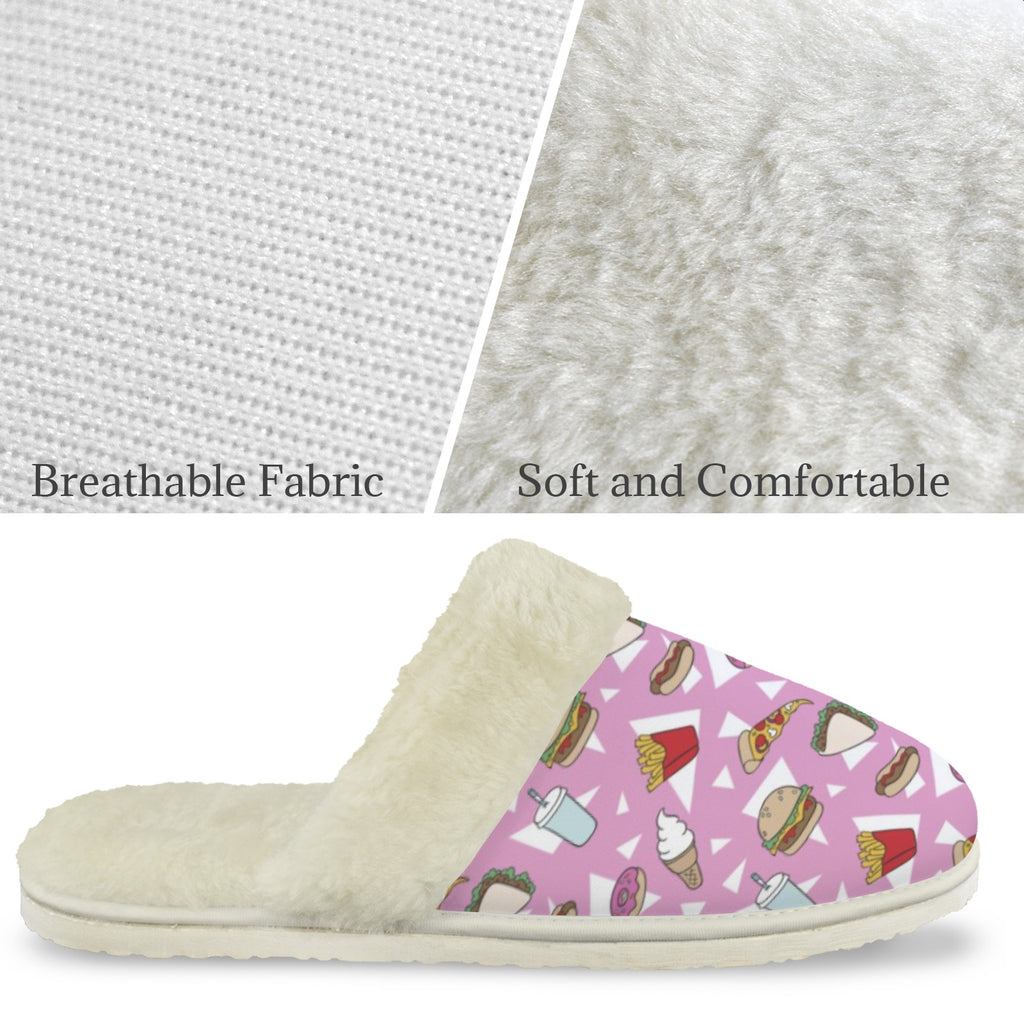 Fast Food Women's Fur Trim Thick-Sole Indoor Slippers Women's Fur Trimmed Slippers Food Printed Offshore