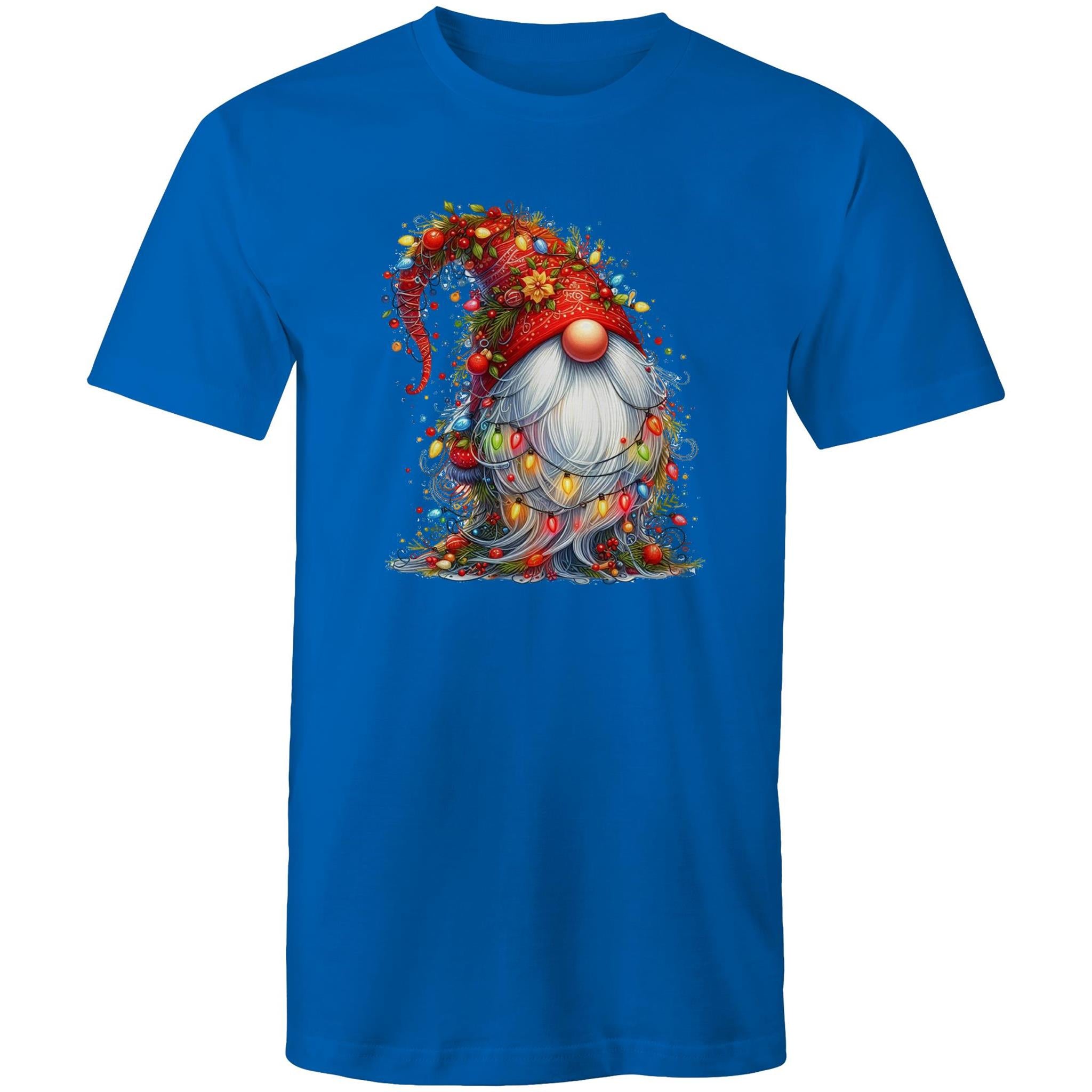 Christmas Gnome Wrapped In Lights - Mens T-Shirt Bright Royal Mens Christmas T-shirt Christmas Printed In Australia