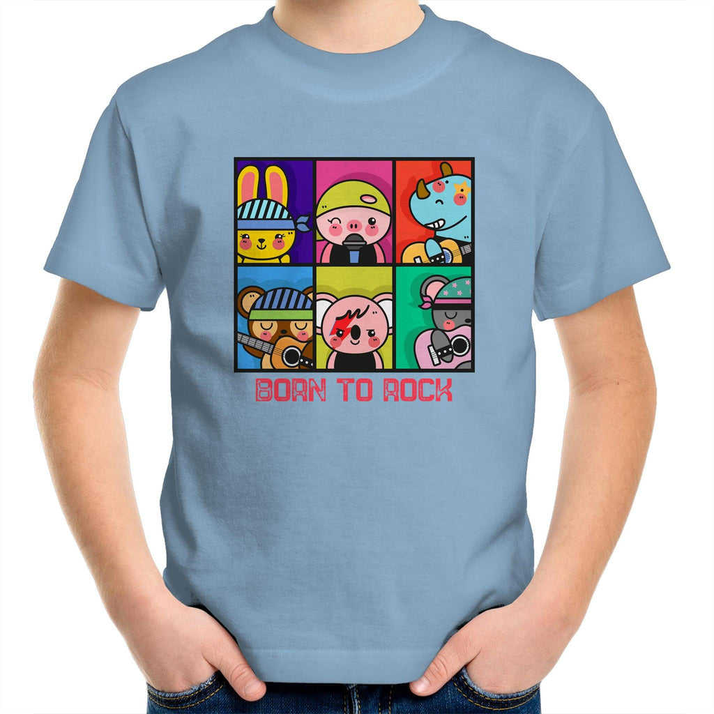 Born To Rock - Kids Youth T-Shirt Carolina Blue Kids Youth T-shirt Music Printed In Australia