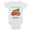 Merry Christmas Hippy Van - Baby Bodysuit White Baby Christmas Bodysuit Christmas Printed In Australia
