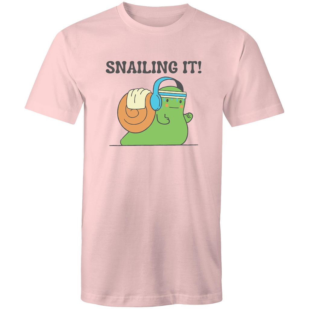 Snailing It - Mens T-Shirt Pink Mens T-shirt animal Fitness Printed In Australia