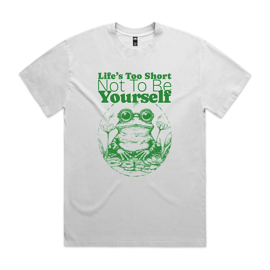 Life's Too Short Not To Be Yourself, Frog AS Colour Heavy Faded Tee Unisex Faded White Heavy Faded T-shirt animal Printed In Australia