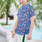 Planets On Blue Senior Kids Hawaiian Shirt