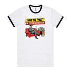 I Put The Pro In Procrastination, Retro Gentleman Men's AS Colour Ringer Tee White Black Ringer T-Shirt comic Printed In Australia