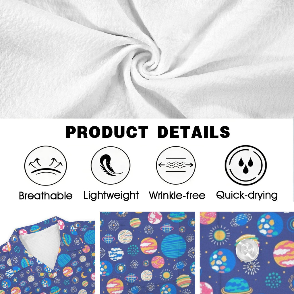 Planets On Blue Men's Crinkle Hawaiian Shirt