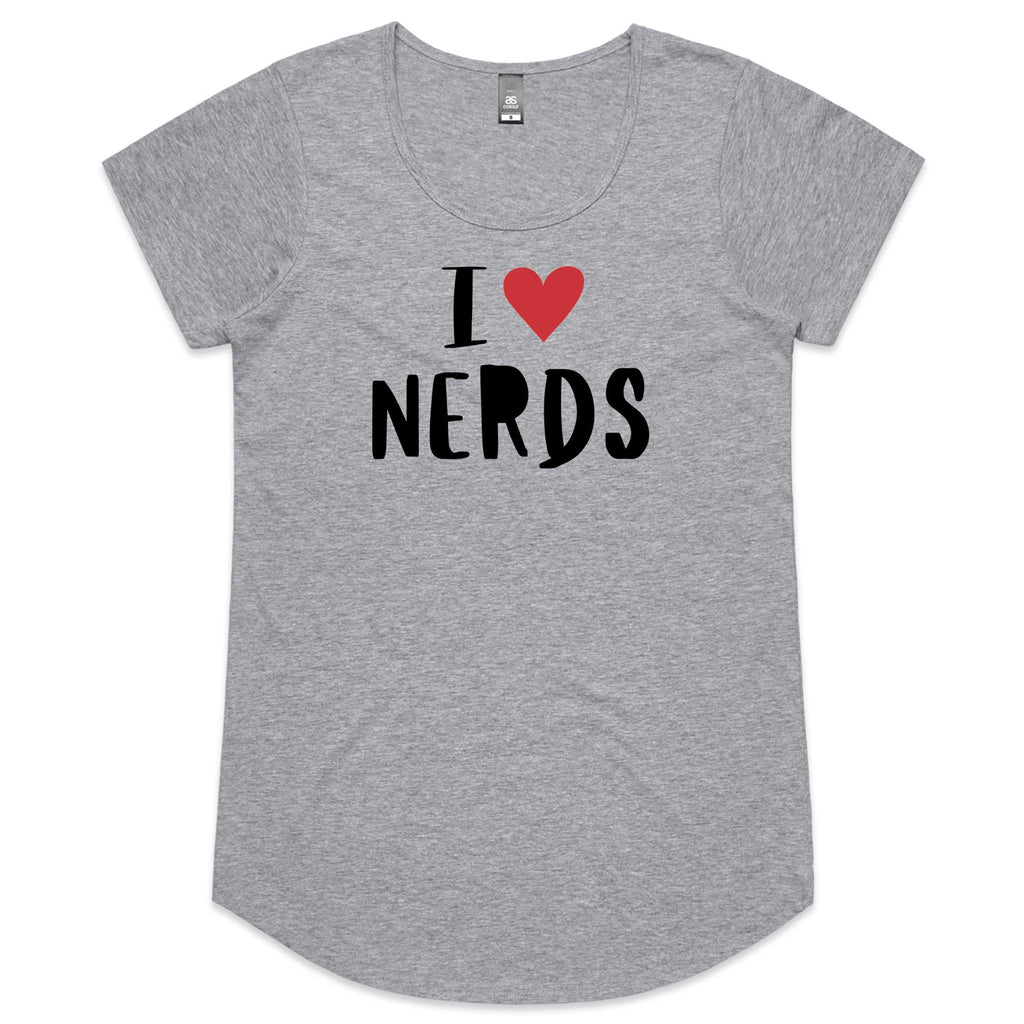 I Love Nerds, Red Heart - Womens Scoop Neck T-Shirt Grey Marle Womens Scoop Neck T-shirt Love Printed In Australia