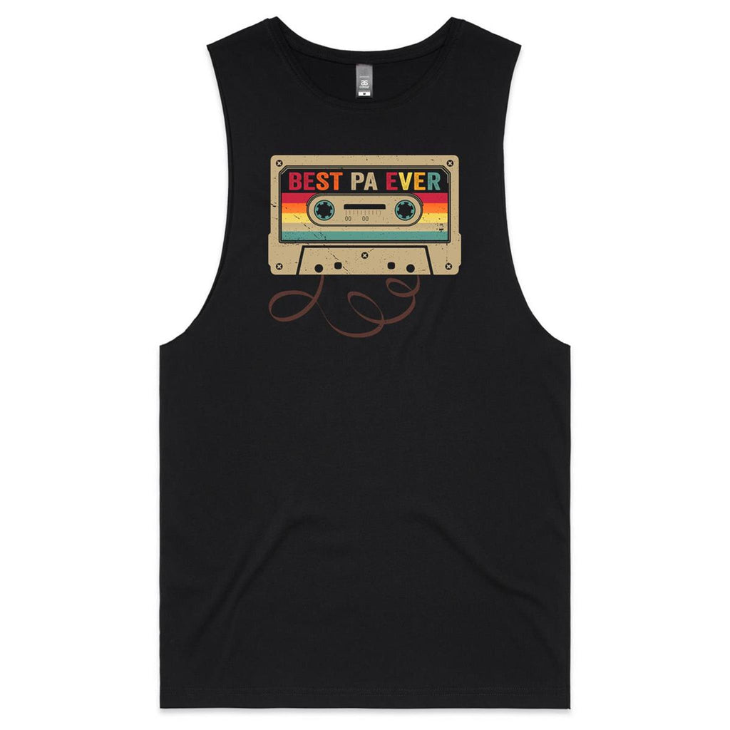 Best Pa Ever, Cassette Tape Mens Men's AS Colour Drop Arm Tank Top Black Drop Arm Tank Top Dad Music Printed In Australia Retro