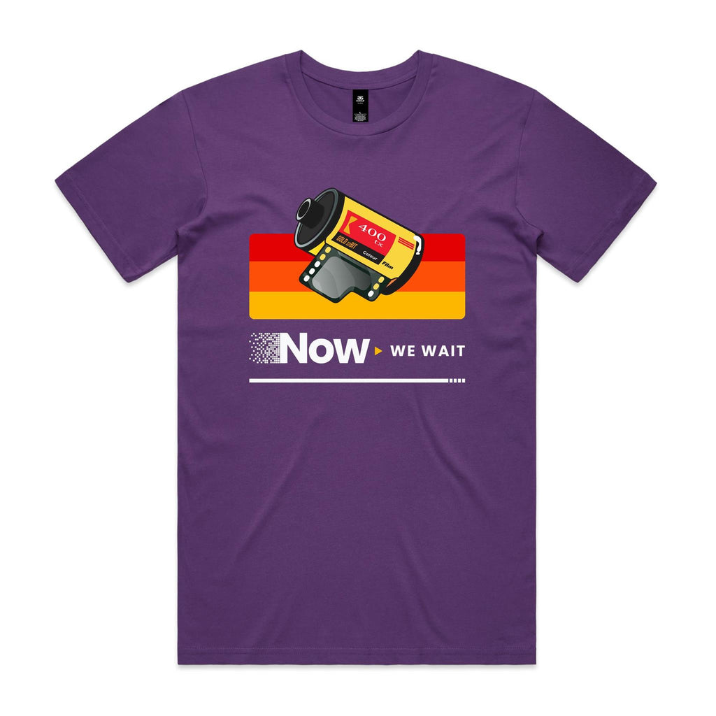 Camera Film, Now We Wait Men's AS Colour T-shirt Purple Mens T-shirt Printed In Australia Retro