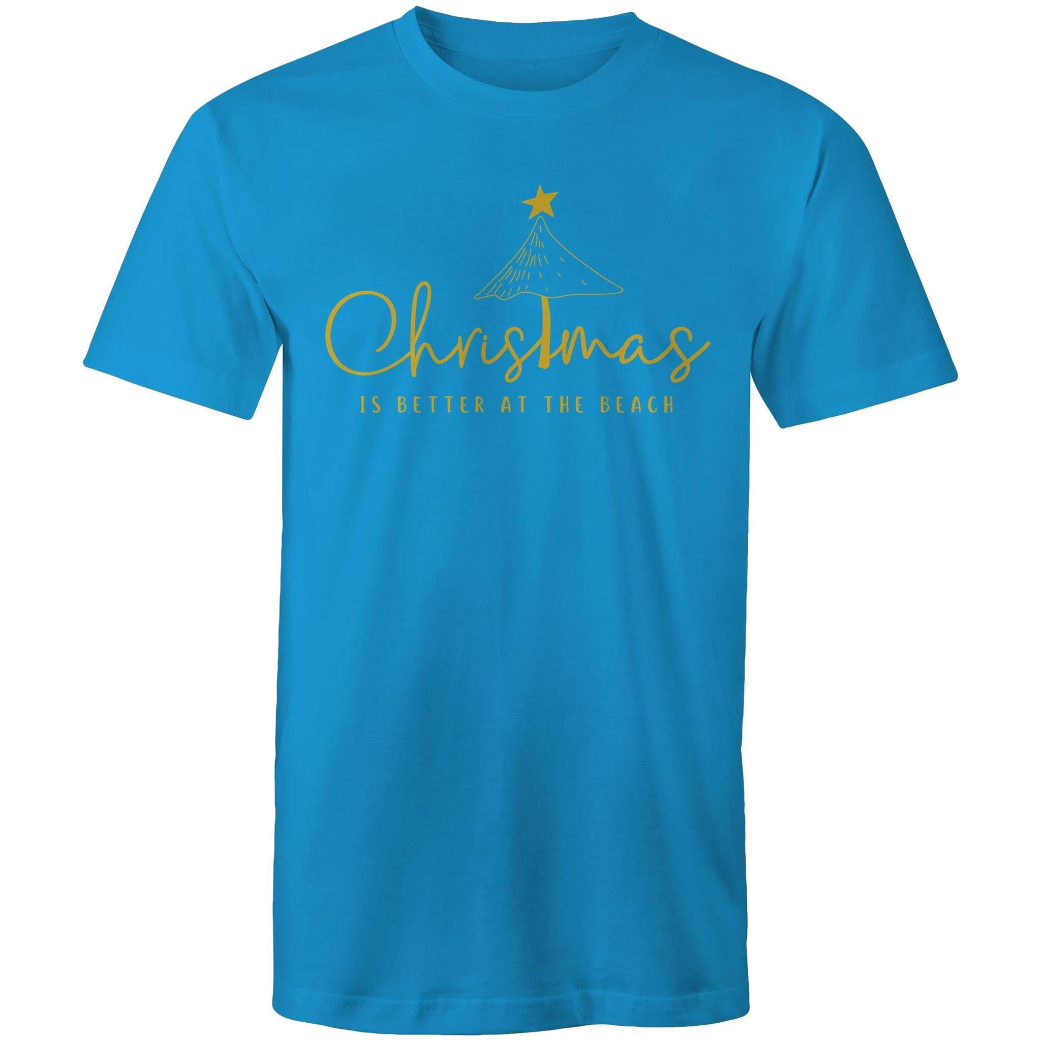 Christmas Is Better At The Beach - Mens T-Shirt Arctic Blue Mens Christmas T-shirt Christmas Printed In Australia