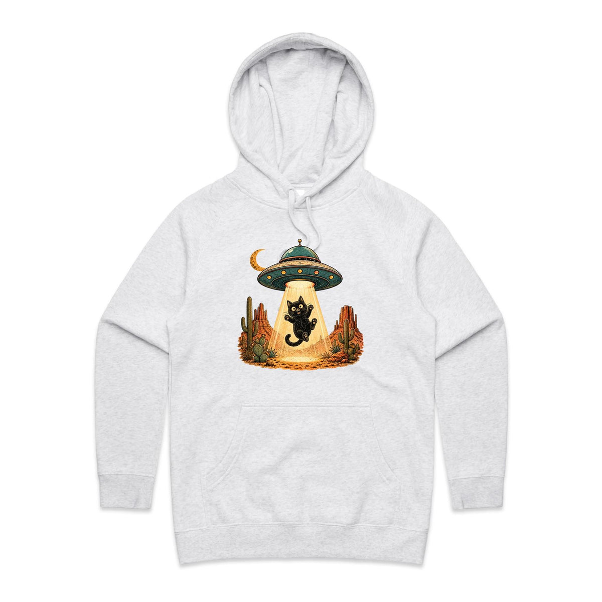Black Cat Alien UFO Abduction Women's AS Colour Hoodie