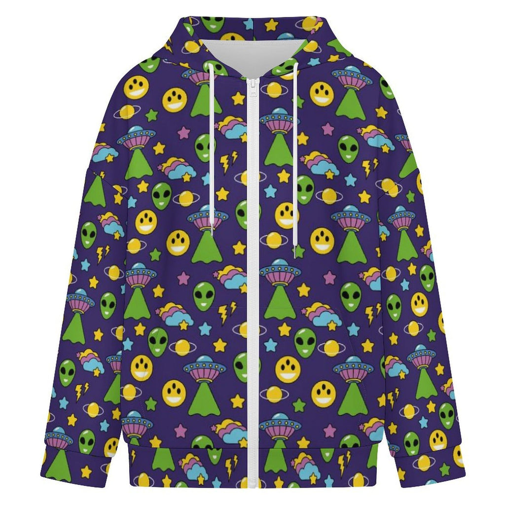 Groovy Alien And UFO Women's Full-Zip Hoodie