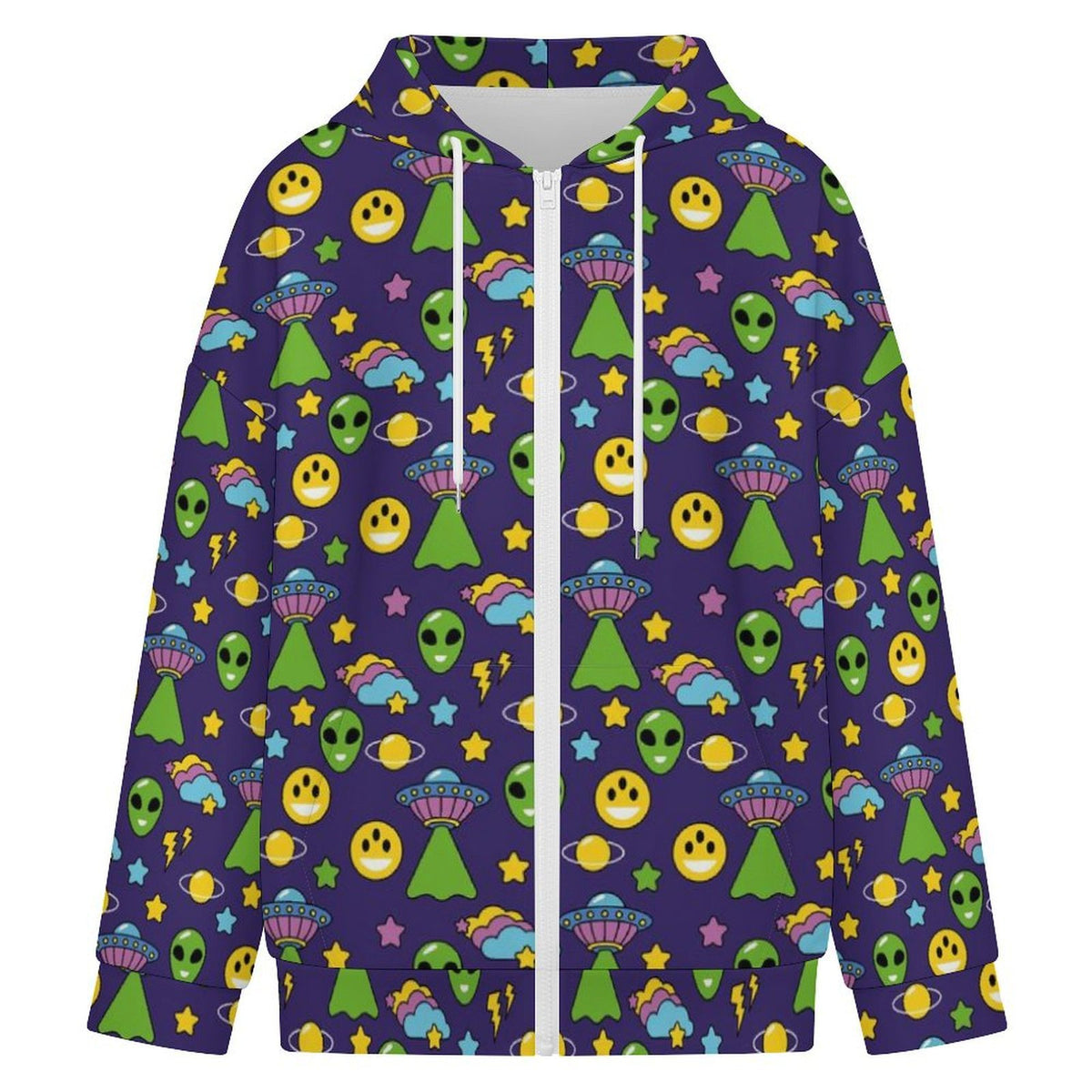 Groovy Alien And UFO Women's Full-Zip Hoodie