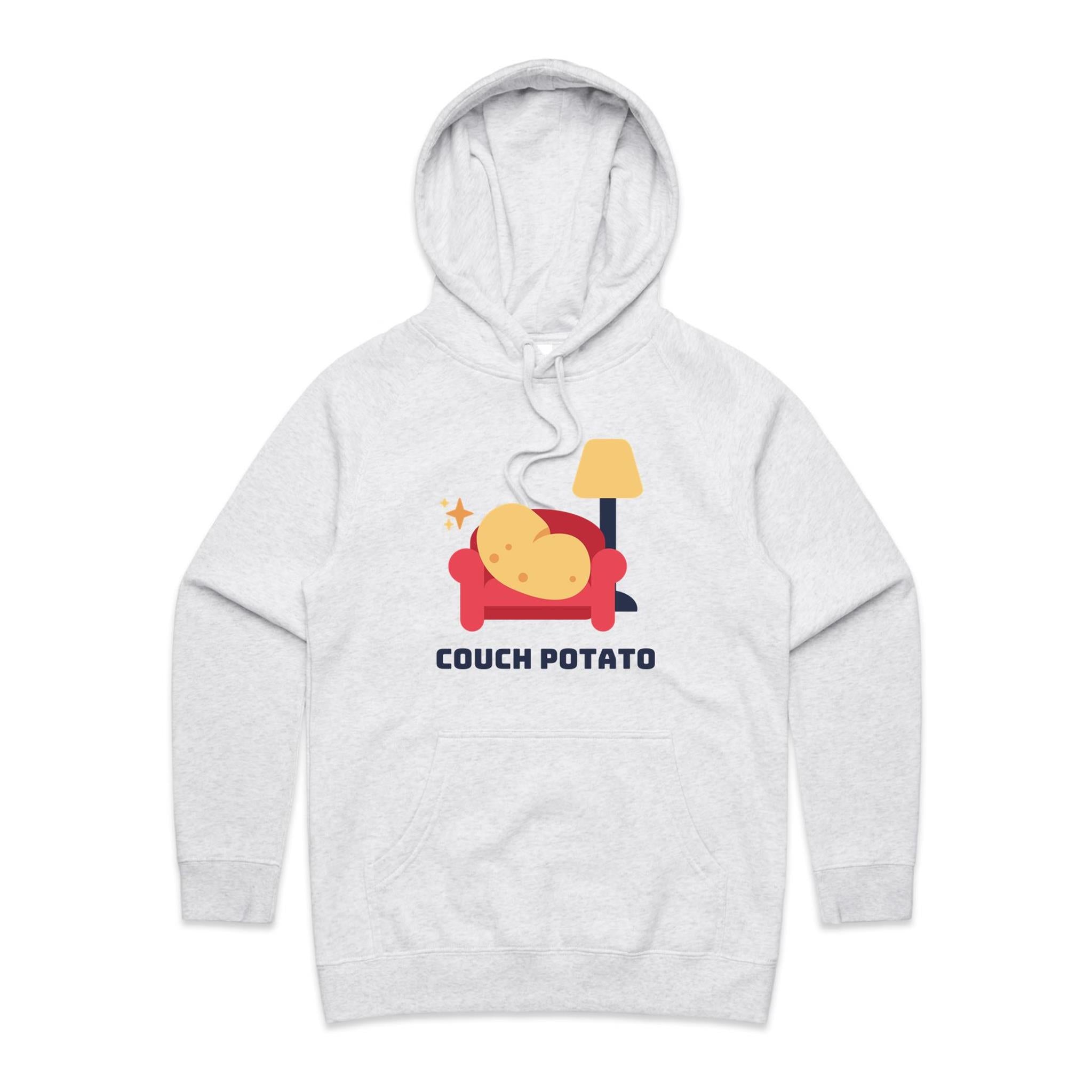 Couch Potato - Womens Hoodie White Marle Womens Hoodie Printed In Australia