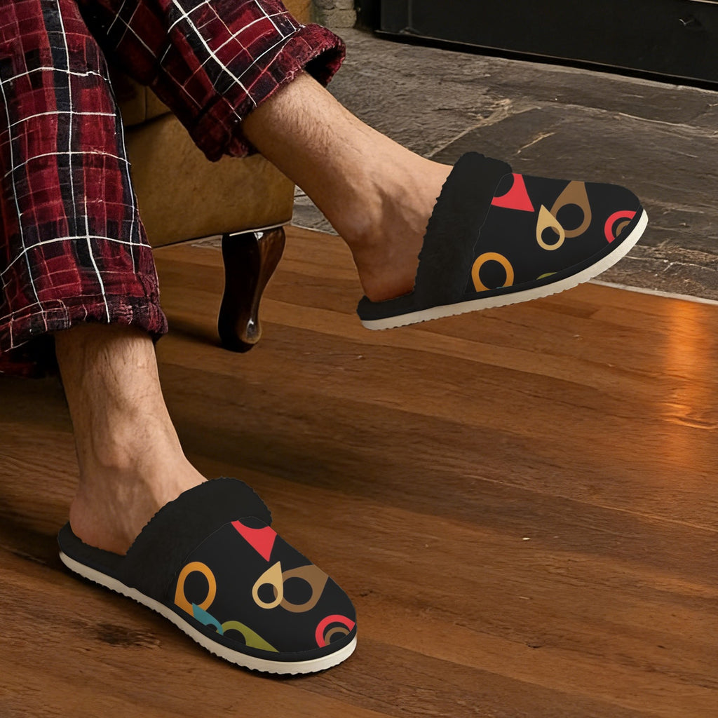 Where Am I Men's Fur Trim Thick-Sole Indoor Slippers Men's Fur Trimmed Slippers Printed Offshore