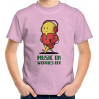 Music On, Worries Off, Headphones - Kids Youth T-Shirt Pink Kids Youth T-shirt Music Printed In Australia