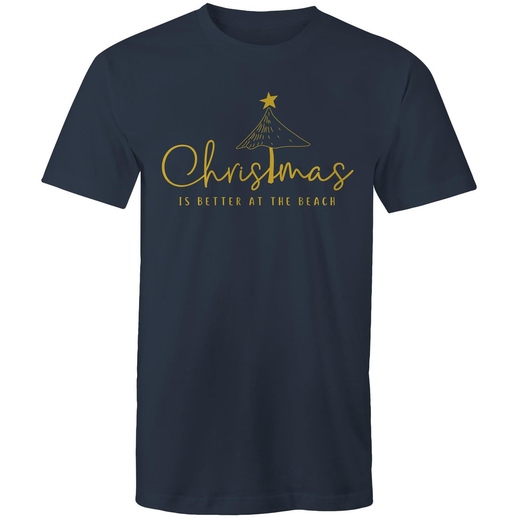 Christmas Is Better At The Beach - Mens T-Shirt Navy Mens Christmas T-shirt Christmas Printed In Australia