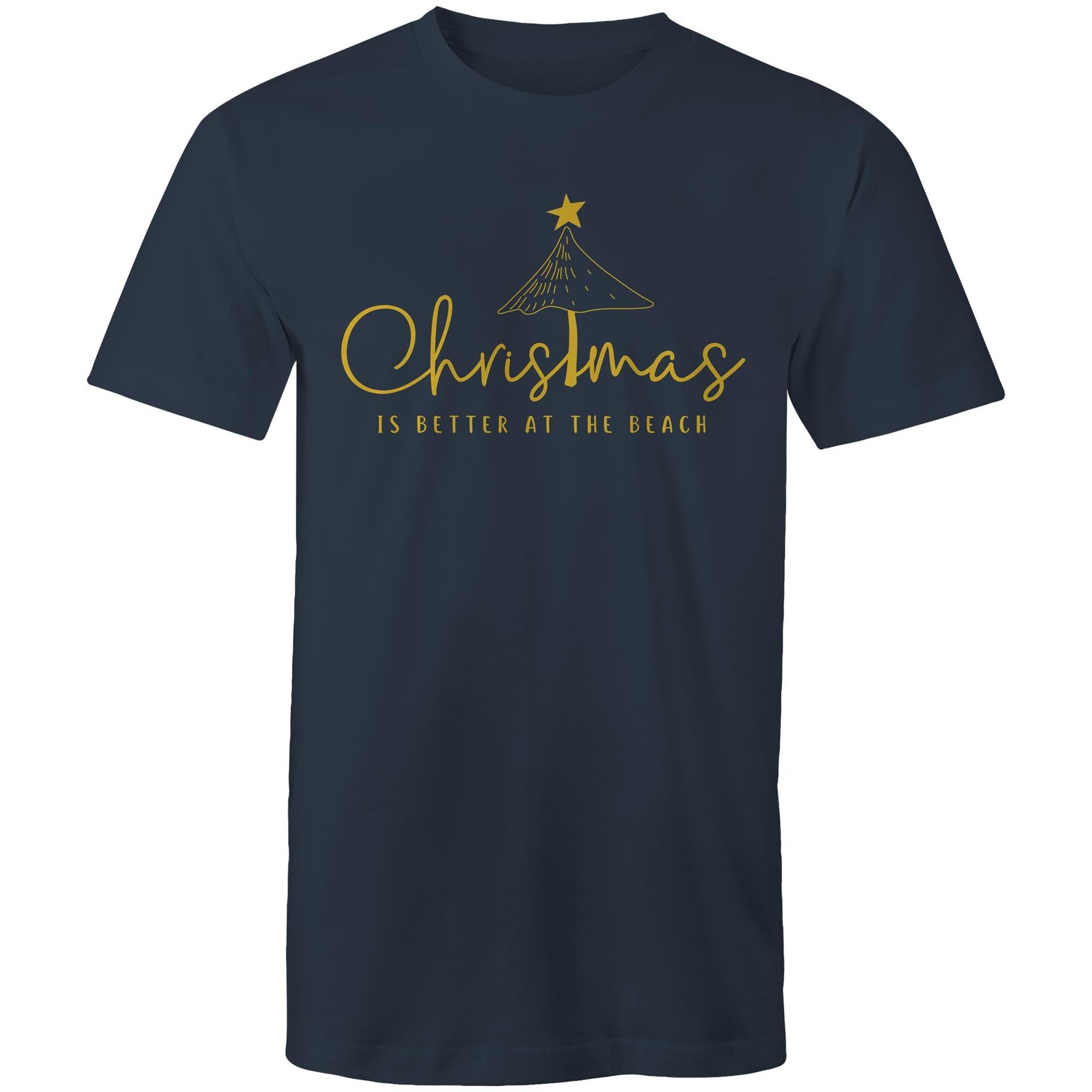 Christmas Is Better At The Beach - Mens T-Shirt Navy Mens Christmas T-shirt Christmas Printed In Australia