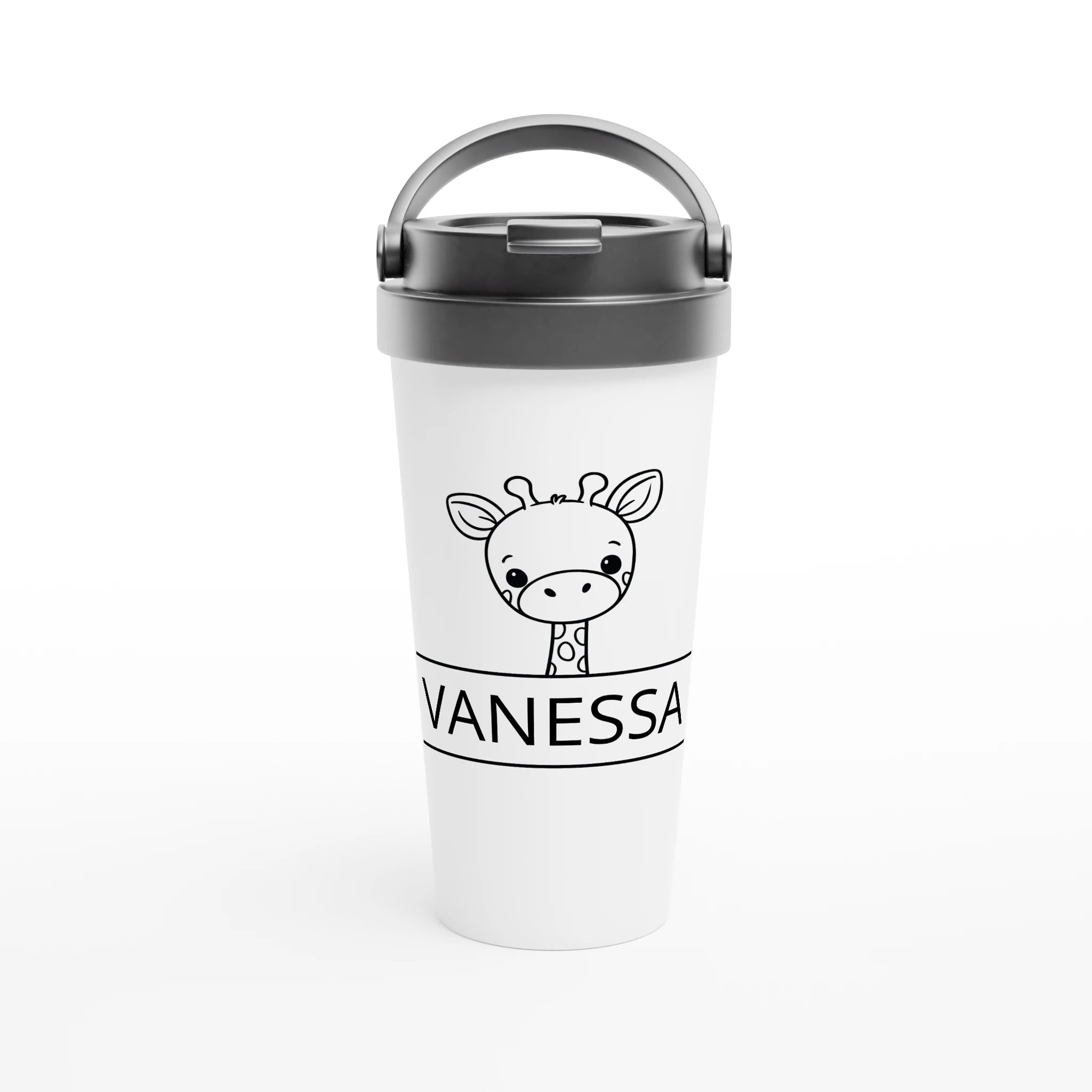 Personalise - Giraffe Name - White 15oz Stainless Steel Travel Mug Default Title Personalised Travel Mug animal customise Globally Fulfilled Name personalise