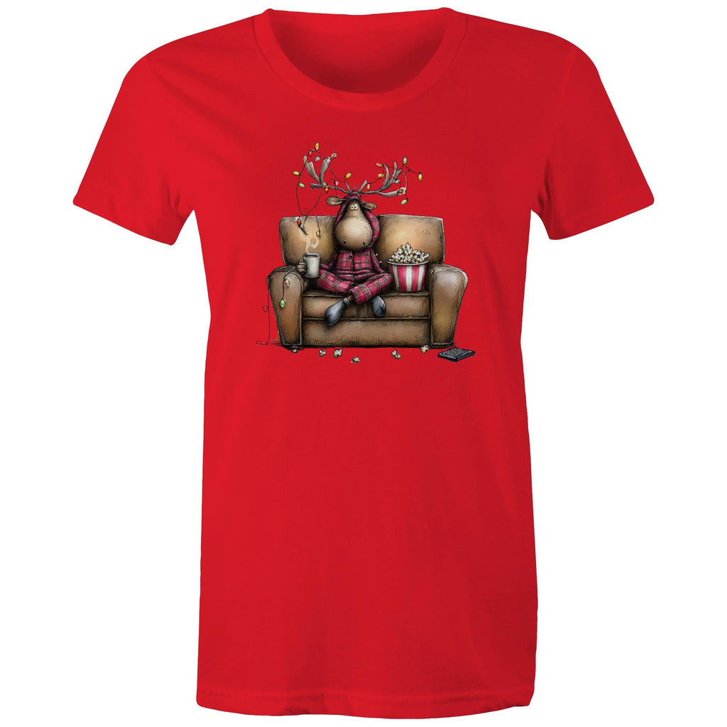 Reindeer, Christmas Movies Watching T-shirt - Womens T-shirt