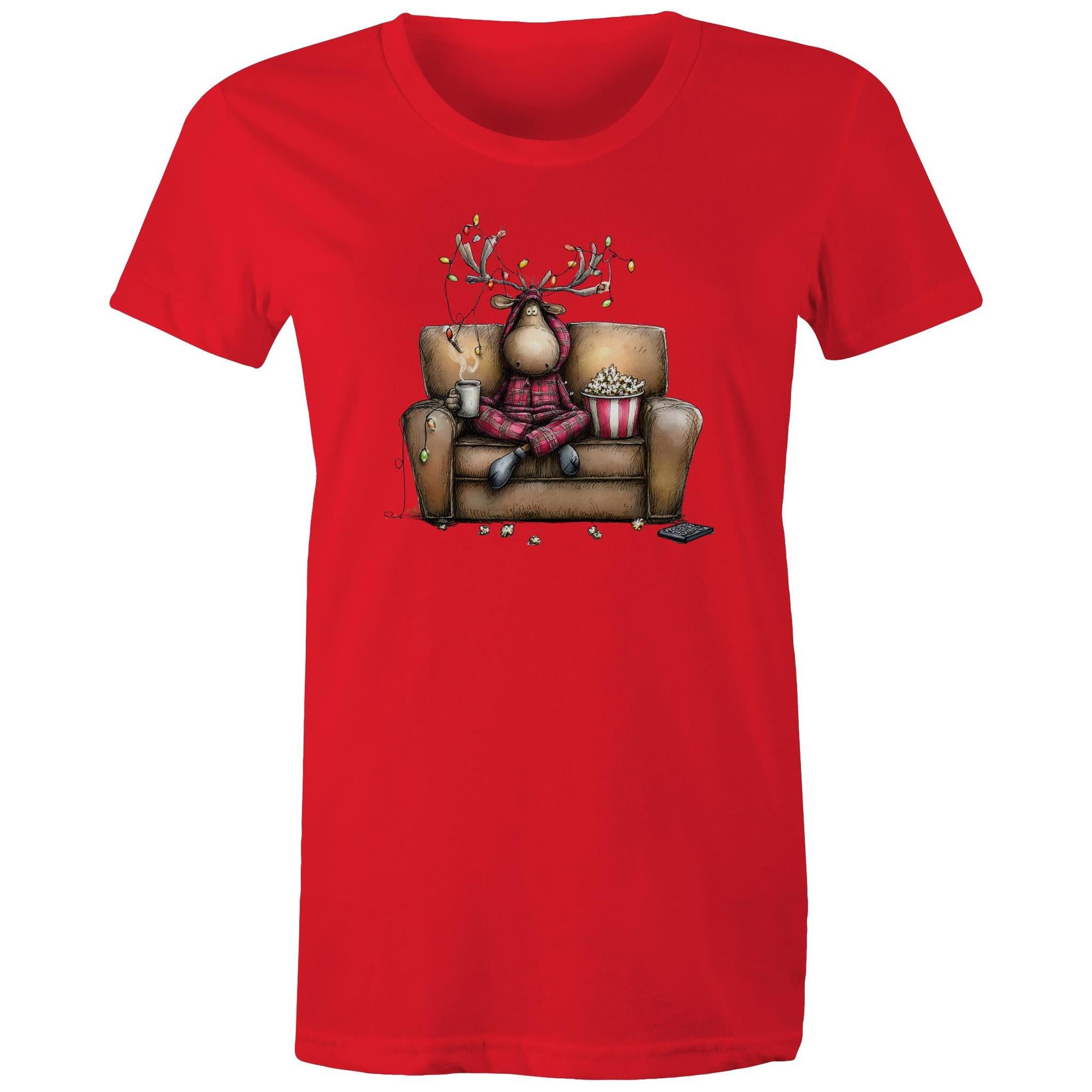 Reindeer, Christmas Movies Watching T-shirt - Womens T-shirt