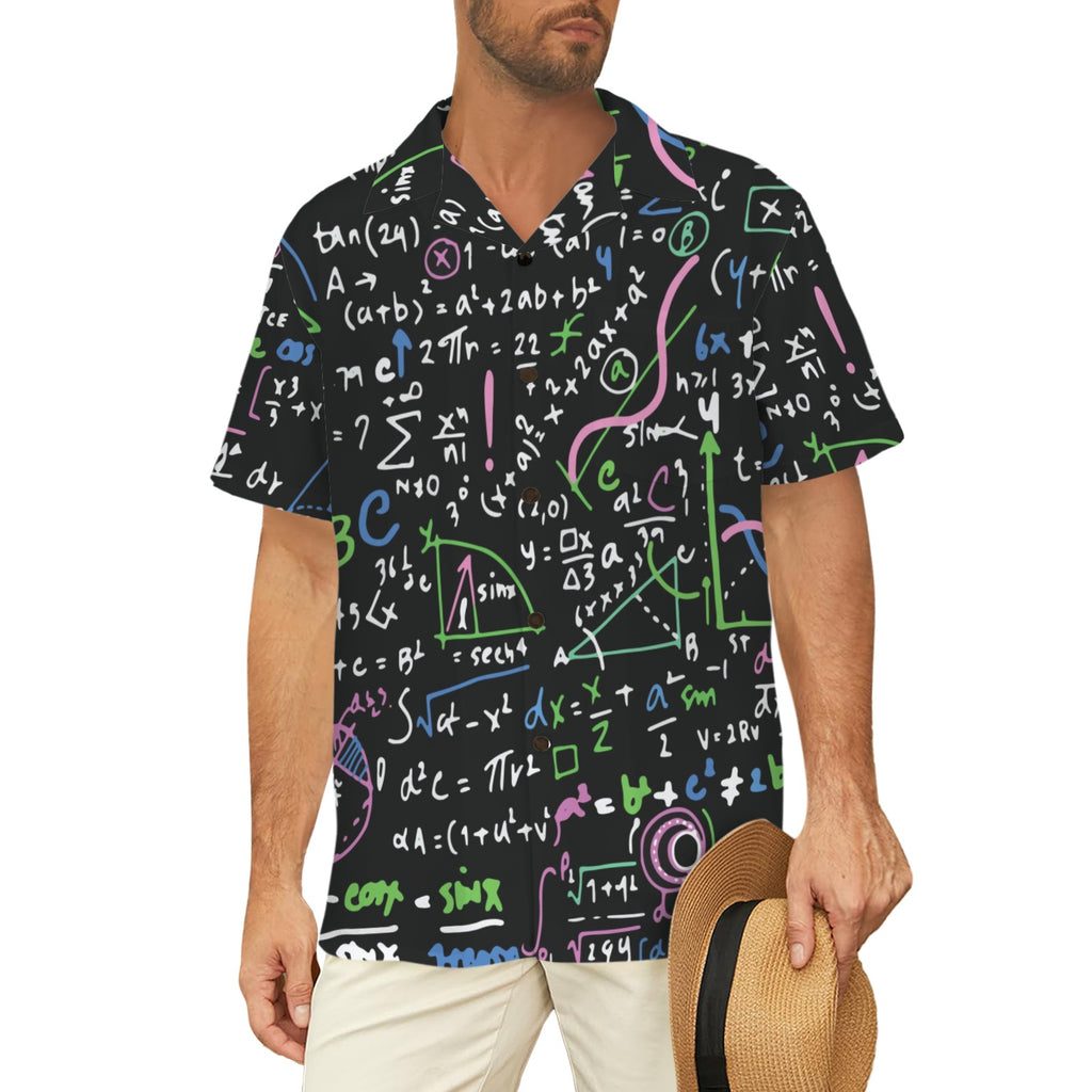 Equations In Green And Pink Men's Short Sleeve Hawaiian Shirt Men's Hawaiian Shirt (New) Maths Printed Offshore Science