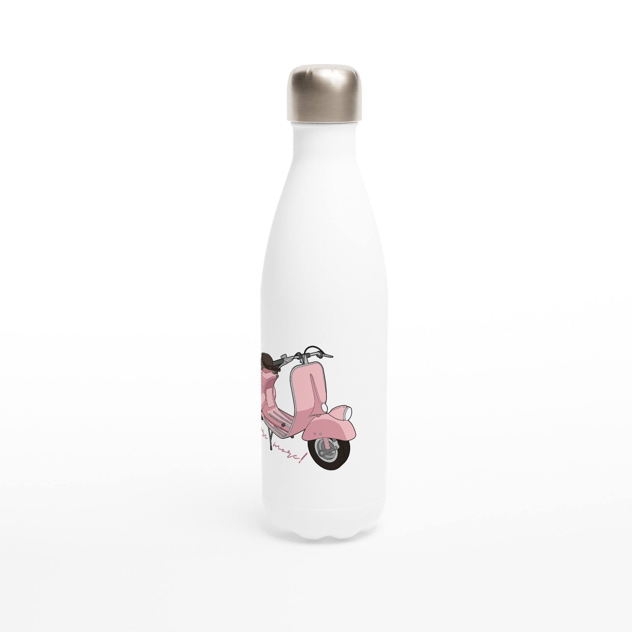 Explore More, Moped, Scooter - White 17oz Stainless Steel Water Bottle White Water Bottle Globally Fulfilled