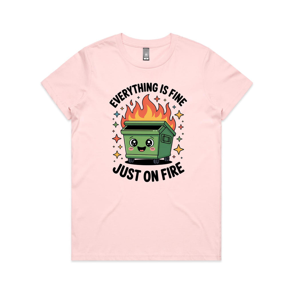 Skip Bin, Dumpster Fire Women's AS Colour T-shirt Pink Womens T-shirt Printed In Australia