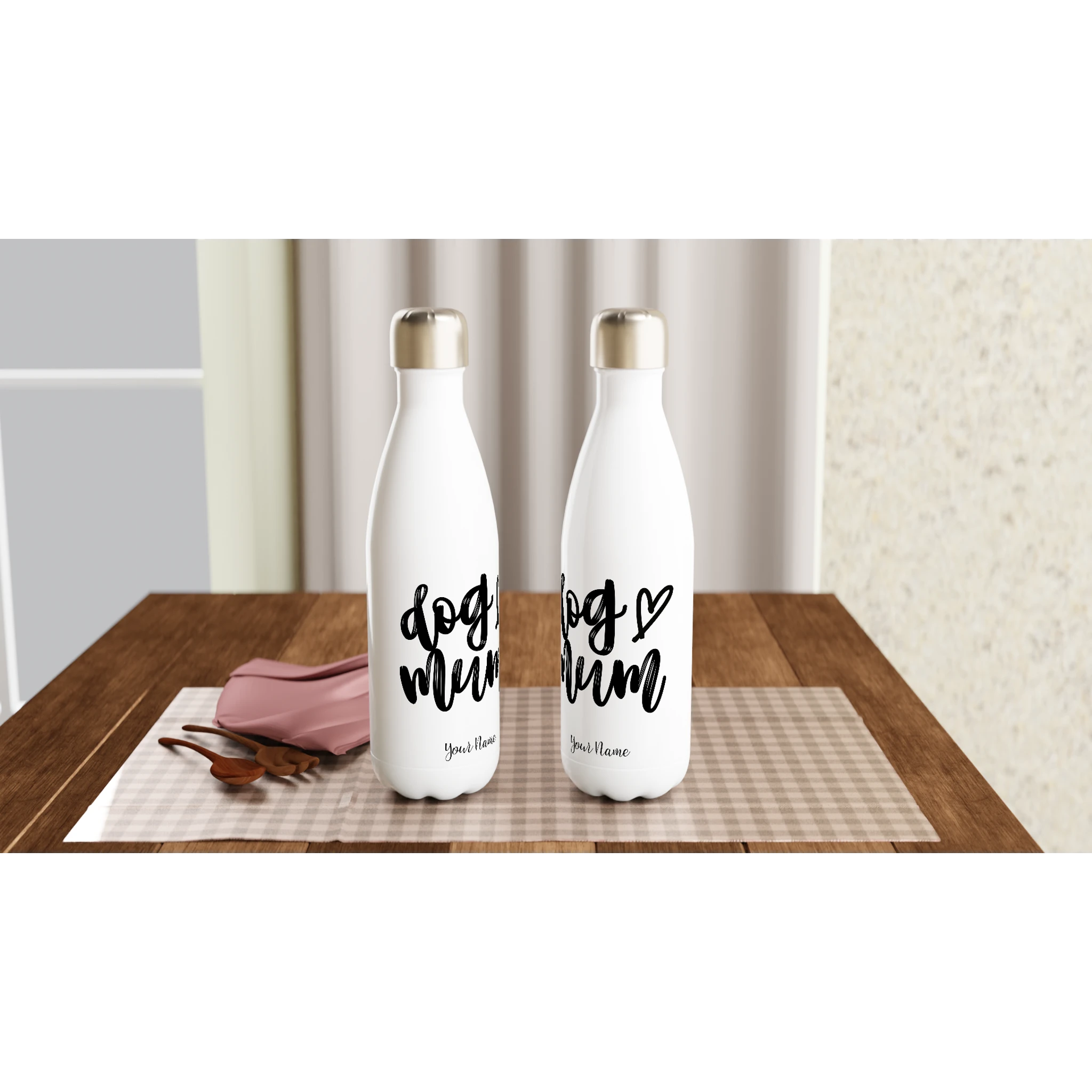 Personalised - Dog Mum - White 17oz Stainless Steel Water Bottle Personalised Water Bottle animal customise Globally Fulfilled Mum personalise