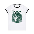 Alien And Bigfoot Playing Guitar - Women's AS Colour Ringer Tee White Black Womens Ringer T-shirt Music Printed In Australia Sci Fi