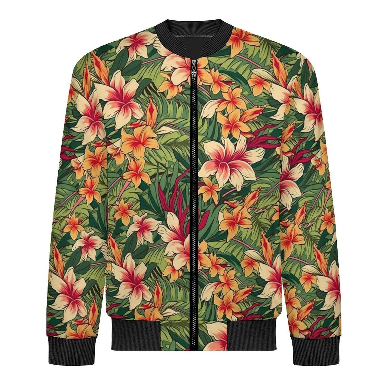 Vintage Hawaiian Floral Men's Casual Zip‑Up Bomber Jacket